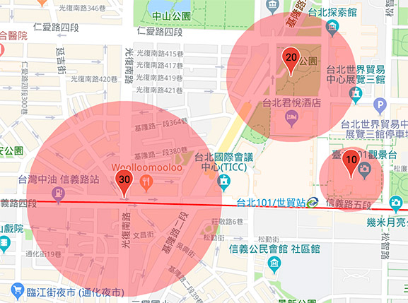 Google Maps API - 形狀 ( 圓形、矩形 )
