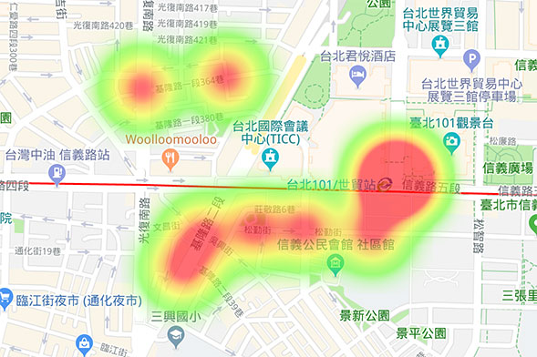 Google Maps API - 熱度圖 ( Heatmap )
