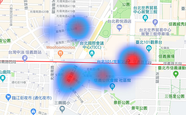 Google Maps API - 熱度圖 ( Heatmap )